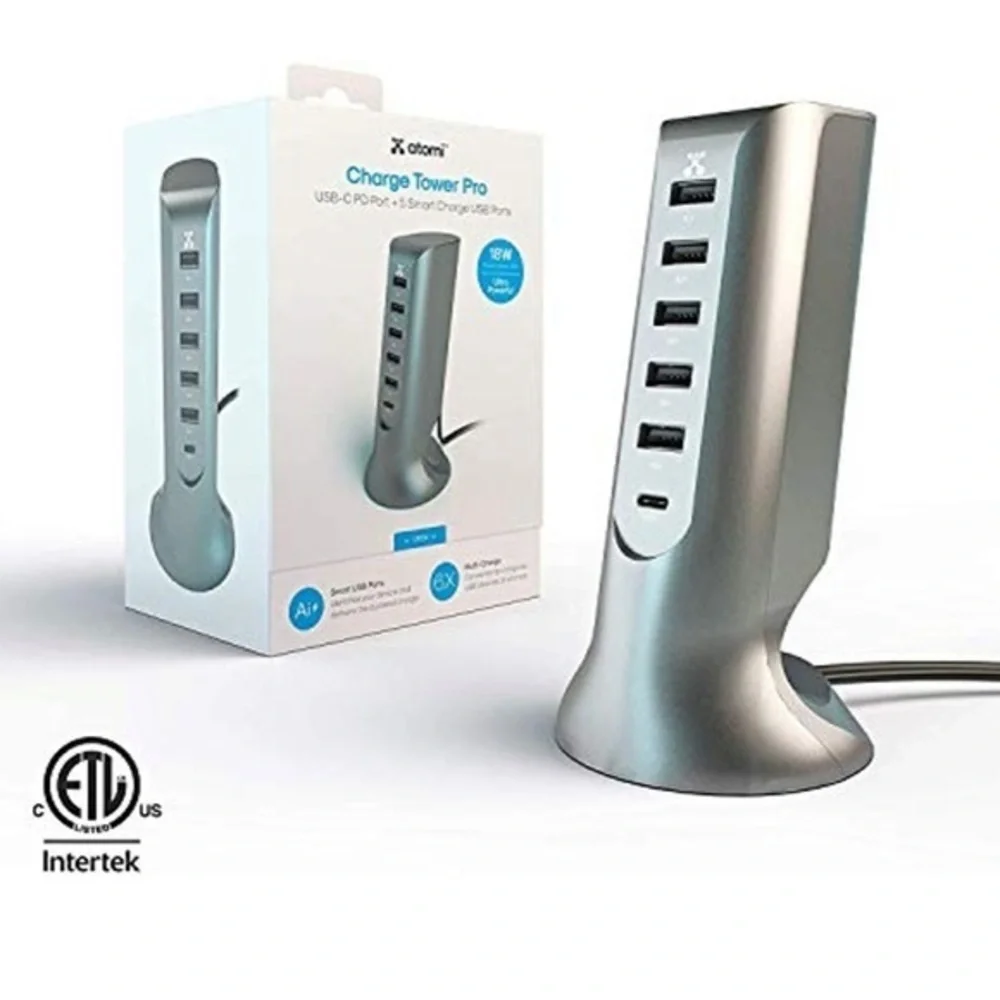 Atomi Charge Tower Pro USB Desktop Charging Station w/Ai Rapid Charge Technology